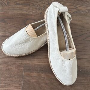 COLE HAAN 9.5 10 Bone Off White Leather + Rope Espadrille Slip On Summer Shoes